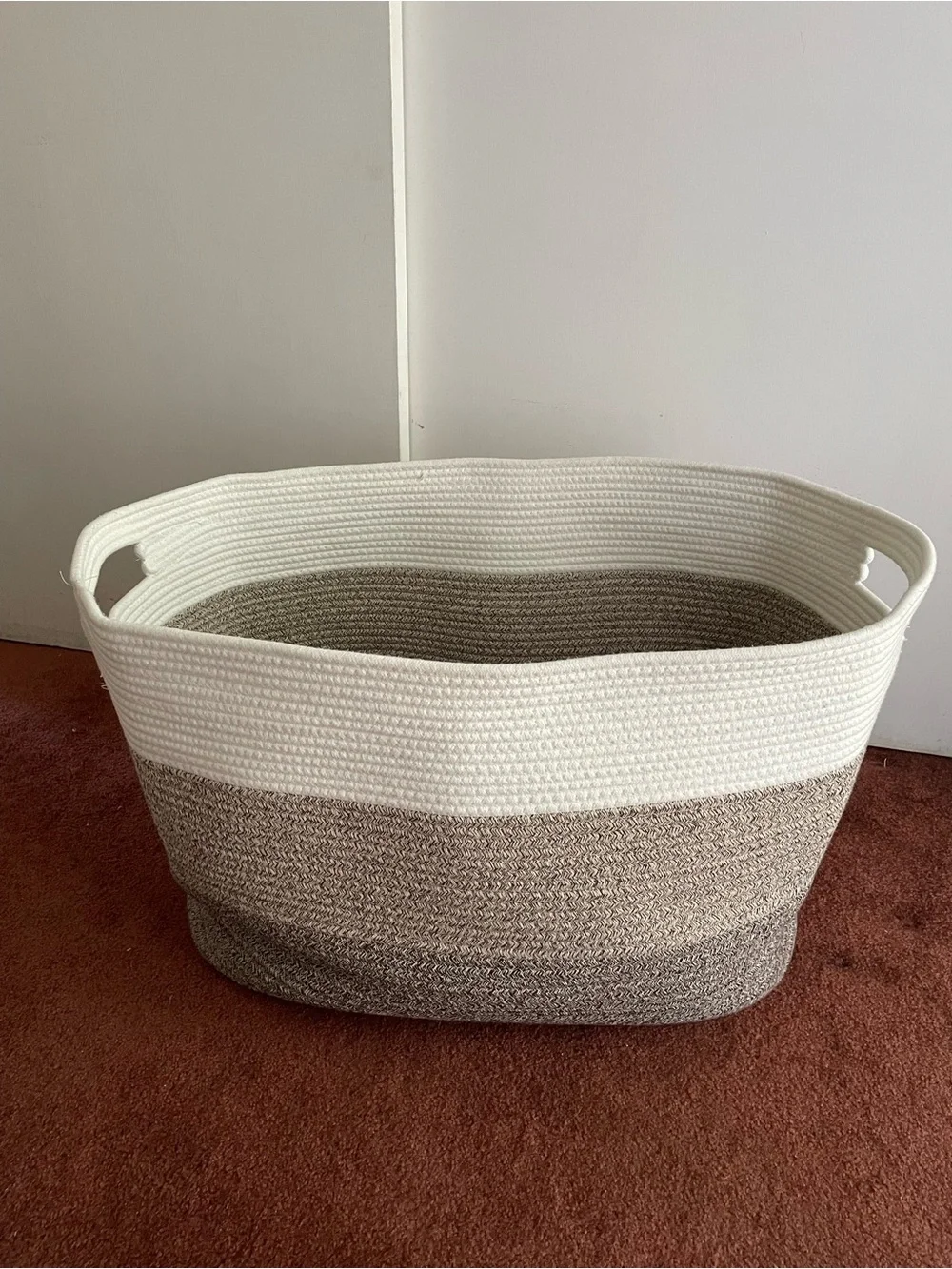 108L Jumbo Storage Basket – Cotton Rope White and Brown